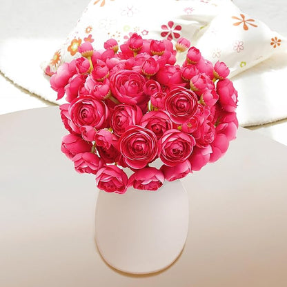 24 Pcs Ranunculus Artificial Flowers 10.5", Mini Faux Silk Ranunculus with Stem, Fake Flowers for Home Decor Indoor Wedding Bouquets Centerpieces (Hot Pink)