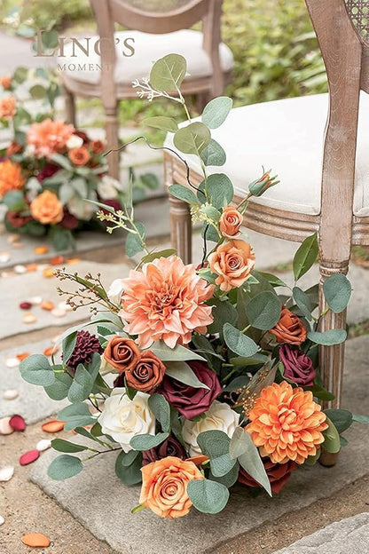 Ling's moment 22" Tall Fall Free Standing Artificial Flowers Arrangements 2 pcs Fall Wedding Aisle Runner Chair Decorations Fake Terracotta Arch Entryway Ceremony Reception Church Rose Floral Party