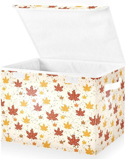 Thanksgiving Baskets Collapsible Storage Bins with Lids, Autumn Leaves Thanksgiving Storage Boxes Clothes Baskets for Organizing
