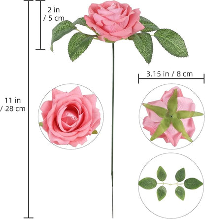 Pink Roses Artificial Flowers 16pcs Velvet Artificial Roses with Stems 3.15" Pink Fake Roses for Bridal Bouquet Wedding Flowers for Floral Centerpieces Home Party Decor (Pink)
