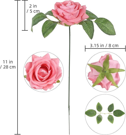 Pink Roses Artificial Flowers 16pcs Velvet Artificial Roses with Stems 3.15" Pink Fake Roses for Bridal Bouquet Wedding Flowers for Floral Centerpieces Home Party Decor (Pink)