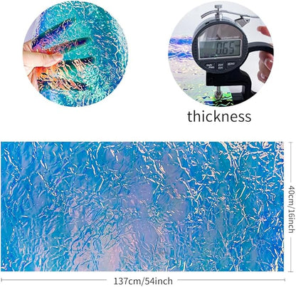 ONEART | Iridescent Transparent Embossed Vinyl Holographic Blue Clear PVC Vinyl Craft Fabric 16"×54" for Sewing DIY Projects-Scratch