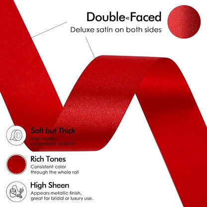 MEEDEE Red Ribbon 1 Inch Red Satin Ribbon Lux Double Faced Satin Ribbons by 50 Yards Polyester Wrapping Ribbons for Crafts, Weddings, Flower Bouquet, Holiday Decorating
