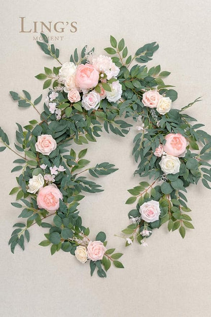 Ling's moment Arch Flower Garland - 6FT Eucalyptus & Rose - Sweetheart Table Decor for Wedding Reception, Artificial Floral Garland for Mantle, Thanksgiving, Christmas Decoration, Blush Pink & Cream