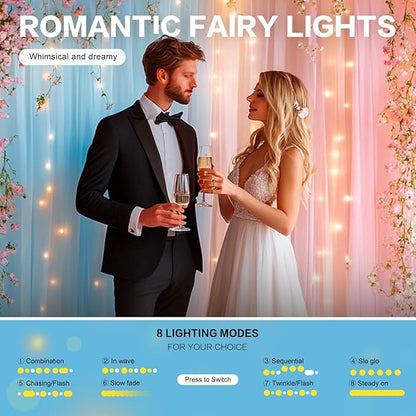 Tulle Curtain Backdrop with 300 LED Fairy Lights for Parites Wrinkle-Free Sheer Curtain Drapes Photo Back Drop for Wedding Baby Shower Bridal Shower Birthday Home Décor - 10ft×10ft, Pink Blue