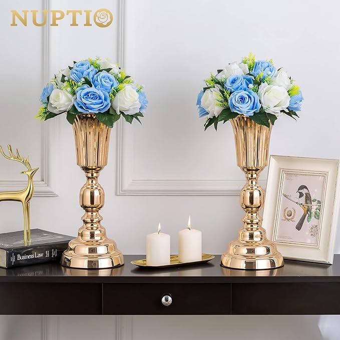 NUPTIO Flower Centerpieces for Wedding Tables: 10 Pcs Blue & White Artificial Flower Ball Arrangement for Weddings Party - Fake Floral Rose for Birthday Bridal Shower Decorations