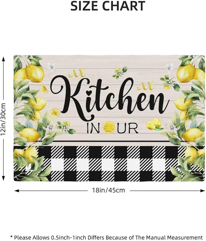 Lemon Kitchen Table Placemats Set of 4 Retro Country Green Leaves Fruit Heat Resistant Table Mats for Home Party Indoor Holiday Decor 12 x 18 Inch