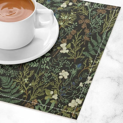 Vintage Botanical Placemats Set of 4, 17x12 Inch Rustic Farmhouse Retro Plant Green Nature Art Print Table Mats for Home Party Kitchen Dining Decor