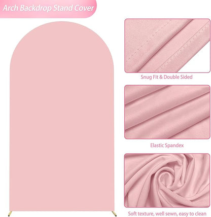 Wokceer 7.2FT Wedding Arch Cover Spandex Fitted Wedding Arch Stand Covers Round Top Blushing Pink Chiara Arch Cover for Birthday Party Ceremony Banquet Decoration