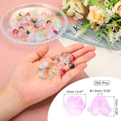 PATIKIL Glass Trumpet Flower Beads, 200 Pcs Gradient Flower Bead Charm for Jewelry Making DIY Craft, Bracelets, Earrings, Necklaces Decorations, Light Purple
