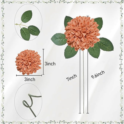 Artificial Flowers, 50pcs Artificial Rose for DIY Wedding Bouquets Centerpieces Arrangements, Terracotta Dahlia Flowers with Stems for Bridal Shower Party Home Decorations