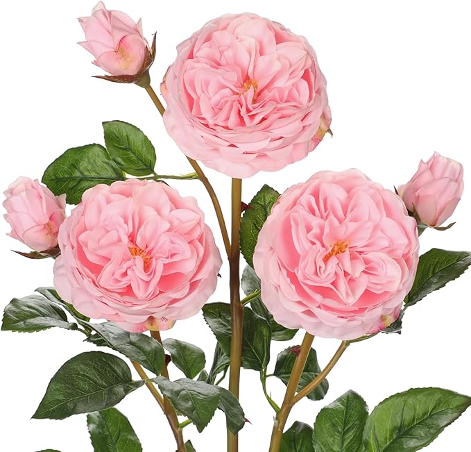 Real Touch Artificial Roses (Set of 3) – 23.6" Long Stem Pink Garden Roses – Lifelike Faux Silk Flowers for Wedding Bouquets, Home Décor, Centerpieces & Floral Arrangements