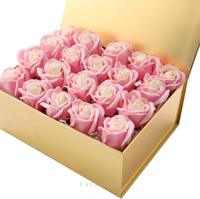 PACKHOME 6 Christmas Gift Boxes 9x6.5x3.8 Inches, Rectangle Collapsible Boxes with Magnetic Lids for Xmas Gift Packaging (Glossy Gold)