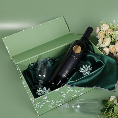 Green Leaves Gift Box with Magnetic Lids 13.8x8.3x4.4 in, Large Bridesmaid Proposal Boxes, Rectangle Wedding Decorative Storage Box 5 Pack