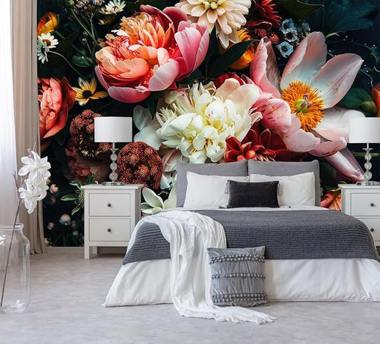 Dark Floral Wallpaper Peel and Stick Large Peony Flower Self Adhesive Wall Mural for Bedroom 157"x108"