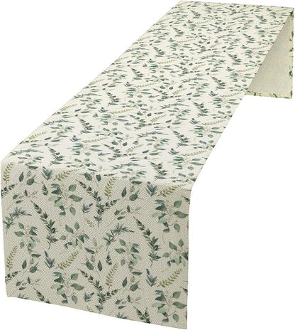 Watercolor Leaf Table Runner, Green Botanical Leaves Nature Decor Table Runner for Kitchen Dining Party Picnic Decoration, 13x120 Inch