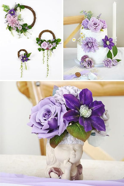 Purple Artificial Flowers Combo Box Wedding Decor,Fake Flowers,Flowers for Decoration,Silk Flowers for Home Decor Indoor,Cake Flowers,Faux Flowers for Crafts