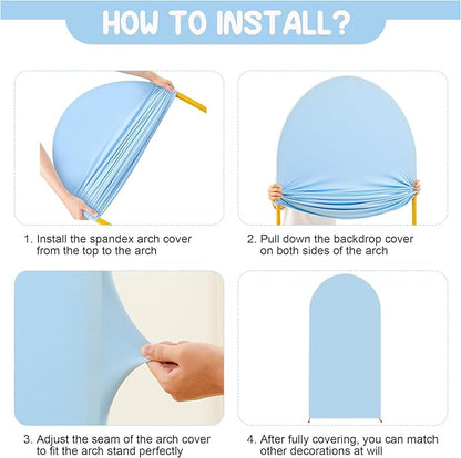Baby Blue Arch Backdrop Covers - 7.2FT, 6FT Spandex Fitted Wedding Arch Stand Covers Round Top Chiara Stretchy Arch Backdrop Cover for Wedding Birthday Party Decoration