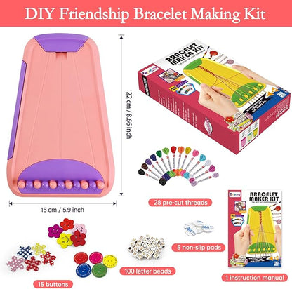 Rdfmy Friendship Bracelet Making Kit for Girls, Arts and Crafts Bracelets String Maker Kit for Kids Ages 8-12 Christmas Birthday Gifts Pink with Purple