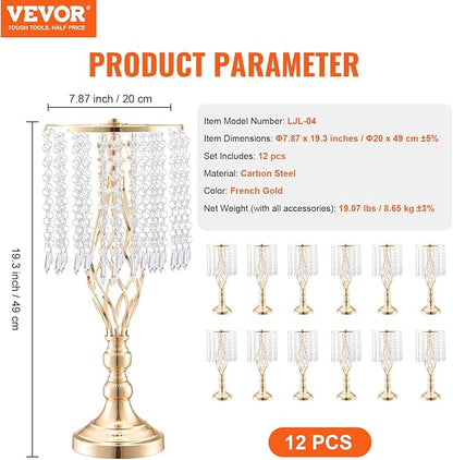 VEVOR Metal Wedding Centerpiece Gold,Crystal,12PCS 49cm/19.3”