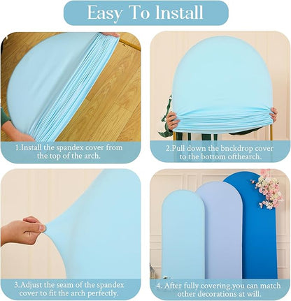 Gradient Blue Arch Backdrop Cover 6FT 5FT 4FT Arch Covers Stretchy Backdrop Set of 3, Party Arch Cover Spandex Fitted Under The Sea Fabric Arch Covers for Baby Shower Birthday Wedding Decoration