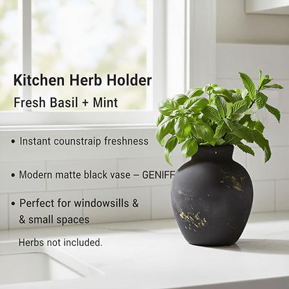 Ceramic Flower Vase, 6-Inch Black Pottery Rustic Farmhouse Boho Vase, Handcrafted Decorative Vase for Home Decor, Centerpieces, Table, Living Room, Mantel, Shelf