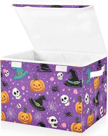 susiyo Skull Pumpkin Witch Hat Storage Bins with Lids and Carrying Handle Foldable Storage Boxes Organizer Containers Baskets Cube Shelf organizers for Clothes Toys Office