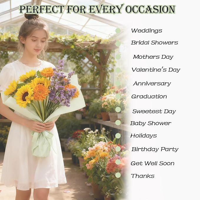 DNSGOOR 20 Sheets Flower Wrapping Paper, Waterproof Floral Bouquet Wrapping Paper, Korean Bouquet Paper Florist Supplies for Birthday, DIY Crafts, Gift Packaging, Wedding, Birthday Gift