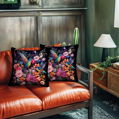 Hummingbird Throw Pillow Covers 18x18 Set of 2 | Reversible Decorative Cushion Cases for Living and Bed Room | Square Bird Pillowcases for Sofa, Couch and Outdoor