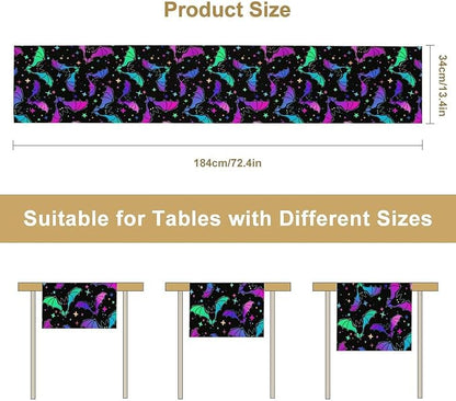 Gothic Table Runner,Colorful Bat Star Pattern Table Runner for Home Kitchen Table Dining Garden Farmhouse Wedding Party Decor 13x120 Inch