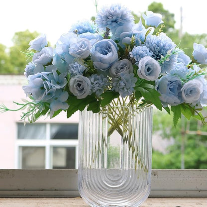 ASTRYAS Artificial Flowers, 2Pcs Blue Fake Peony Silk Peonies Faux Flowers Arrangements for Home Decor Wedding Party Christmas (Light Blue)