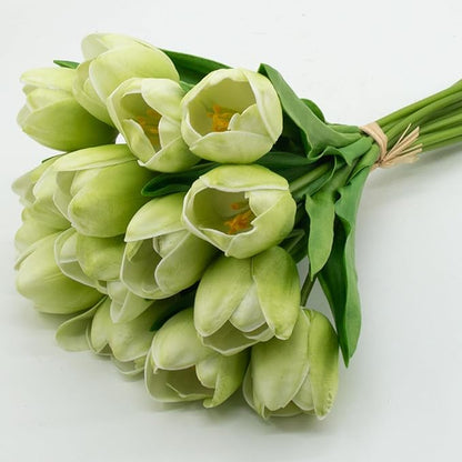 Buart Artificial Tulip in Bulk for Home Kitchen Wedding Bridal Bouquet,Fake Flowers for Valentine's Day Mother's Day Easter Table Centerpieces Decorations(Green,Real-Touch,12pcs)