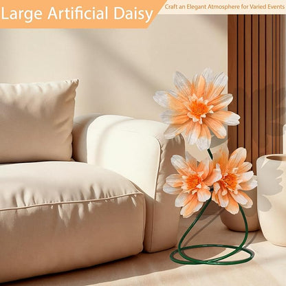 3 Pcs Giant Daisy Fake Flowers for Decoration,37.8" Large Faux Daisy Flower with Stand for Home Decor Garden,Hotel,Office,Photography Props,Wedding,Art Gallery,Shop Window Display(Orange)