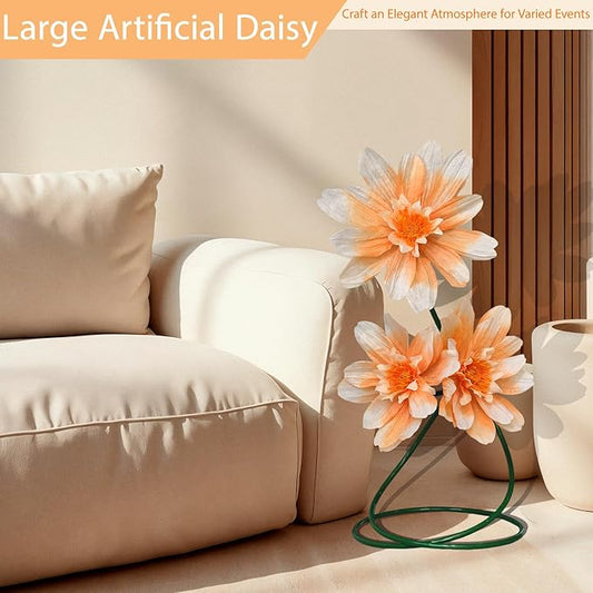 3 Pcs Giant Daisy Fake Flowers for Decoration,37.8" Large Faux Daisy Flower with Stand for Home Decor Garden,Hotel,Office,Photography Props,Wedding,Art Gallery,Shop Window Display(Orange)