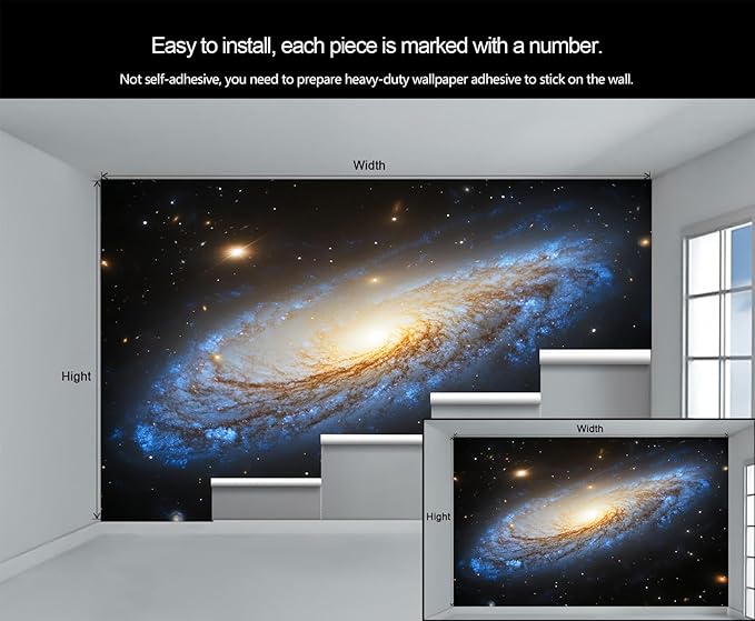 Spiral Galaxy Wall Mural, Outer Space 3D Wall Murals, Universe Wallpaper Mural, for Living Room Bedroom Large Wallpaper Indoor Decor 78.7" W x55.1 H