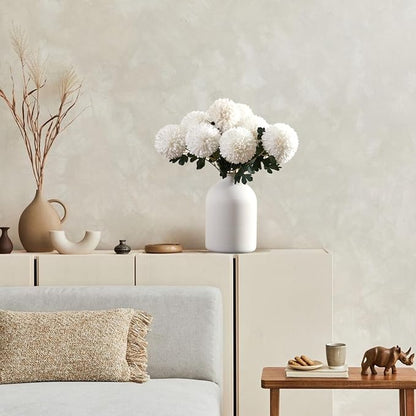 Large White Vase, Big Iron Vase for Long Stem Flowers, White Arlo Matte Finish for Modern Minimalist Table Decor, Japandi Home Decor
