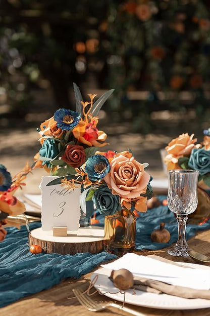 Ling's moment Artificial Flowers 16pcs Burnt Orange Silk Roses Real Looking 3.5" Fake Terracotta Roses Bulk with Stems for DIY Fall Wedding Bouquets Centerpieces Party Baby Shower Home Decoration