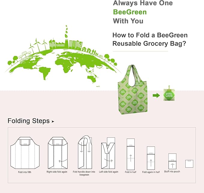 BeeGreen Print Reusable Shopping Bags 6 Pack - Heavy Duty Washable and Foldable Polyester Shopping Bag for Women, Reusable Gift Grocery Totes Market Tote Bag with Handles for Travel Holiday