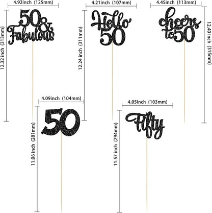Gyufise 15Pcs 50th Birthday Centerpiece Sticks Fifty Happy 50th Table Flower Centerpieces Sticks Cheers to 50 Floral Decorations for 50th Birthday Party Centerpieces Supplies Black