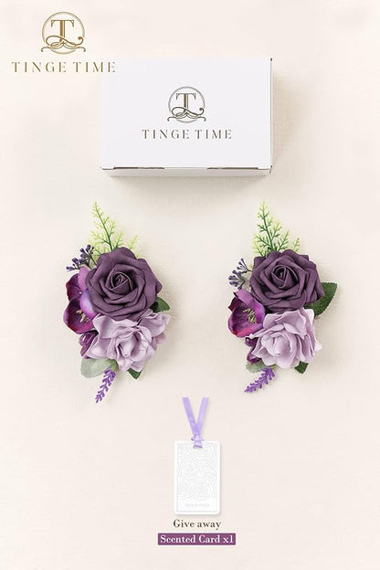 TINGE TIME Artificial Shoulder Corsages Flowers, Set of 2, Mother of The Bride Floral Corsage for Wedding Ceremony Anniversary Formal Dinner Party (Plum)