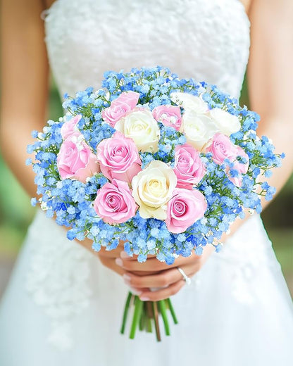 Babys Breath Artificial Flowers, 24Pcs Fake Baby Breath Flowers Artificial Bulk Faux Gypsophila Real Touch Flowers for Outdoors Wedding DIY Bouquet Arrangement Party Home Garden Decor, Blue