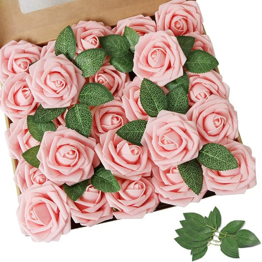 AmyHomie Artificial Flower 50pcs Real Looking Fake Roses w/Stem for DIY Wedding Bouquets Centerpieces Arrangements Party Baby Shower Valentines Day Christmas Tree Decorations