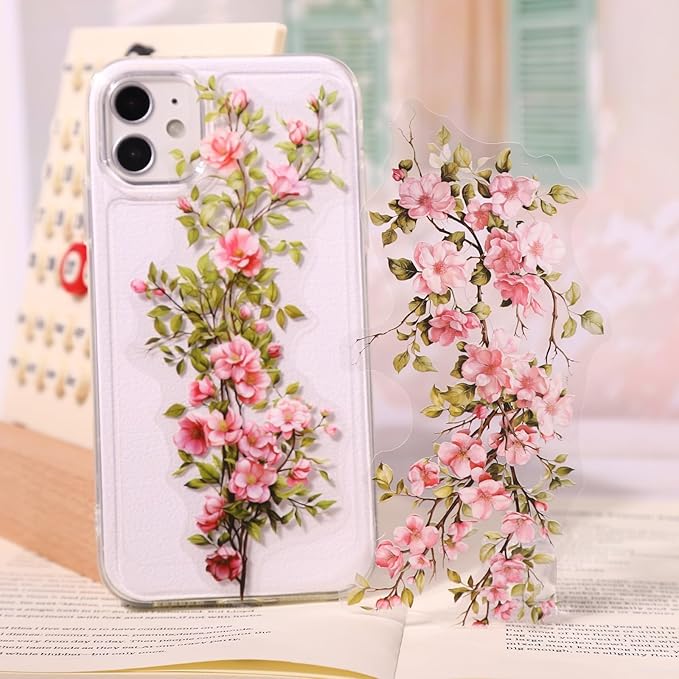 Floral Vine PET Stickers – 60PCS Vintage Botanical Design, Waterproof & Pre-Cut, Large Size for Journals, Junk Journals, Scrapbooking, and Craft
