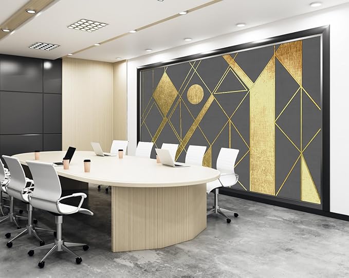 Geometric Mural Wallpaper Gray and Gold Wall Murals for Living Room or Office Decor（Not Peel and Stick）
