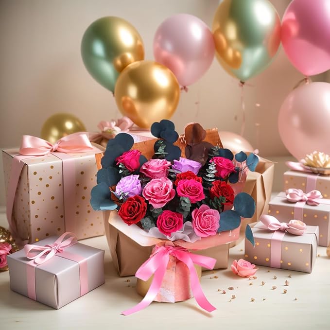 Lovenfold Flowers for Delivery Birthday Flowers Gift for Her,Preserved Flowers Bouquet 12 Roses Mixed Bouquet,Rose Gifts for Women Mom Grandma(Mixed 12 Reddish-B Roses)