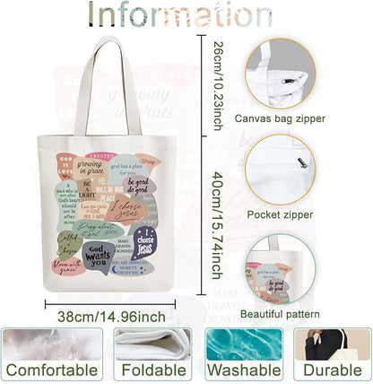 ANATTASOUL Canvas Tote Bag Encourage Quote Reusable Cotton Bag for Women, Durable Cloth Shoulder Bags with Zipper Pockets for Shopping, Vacation, Work, Gym