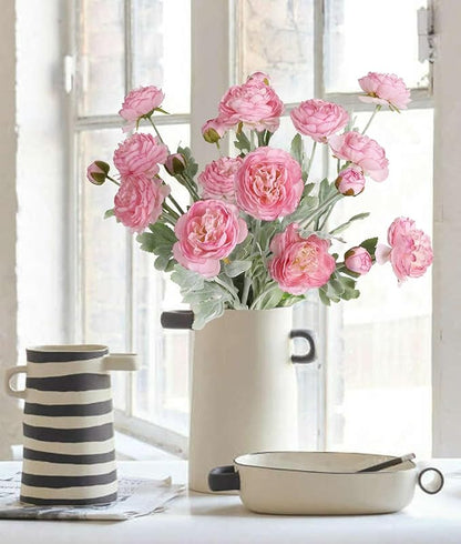 IPOPU Pink Peonies Artificial Flowers 6pcs Pink Artificial Ranunculus Flowers18Heads Pink Silk Peonies with Stems Real Look for Spring Decorations Floral Arrangements Home Table Centerpiece