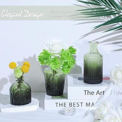 Glass Bud Vase Set of 24, Small Green Flower Vases for Centerpieces in Bulk, Mini Vintage Vase for Wedding Decor, and Home Table Décor