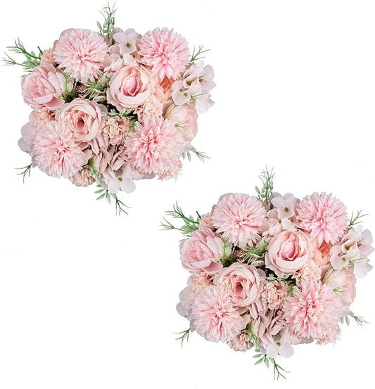 DDcafor Artificial Flowers, 4 Packs Pink Fake Peony Silk Hydrangea Bouquet Decor Plastic Carnations Daisy Realistic Flower Home Office Party Decor Arrangements Wedding Decoration Table Centerpieces