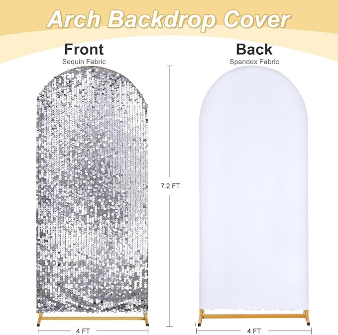 Fanqisi Big Payette Sequin Arch Covers: 7.2FT Arch Backdrop Cover Silver Shimmer Fabric Cover for Party Baby Shower Decorations